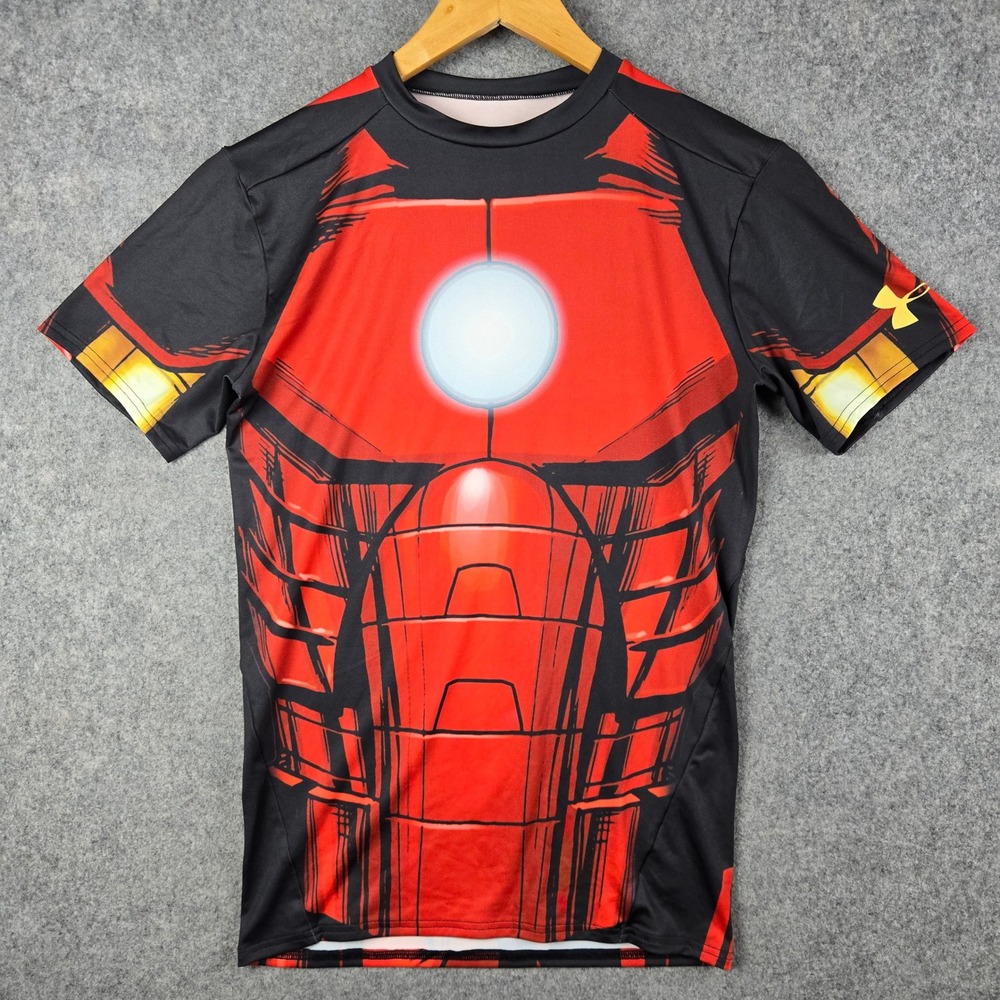 Under Armour Iron Man Shirt Mens Large Red Marvel HeatGear Compression Gym Tee